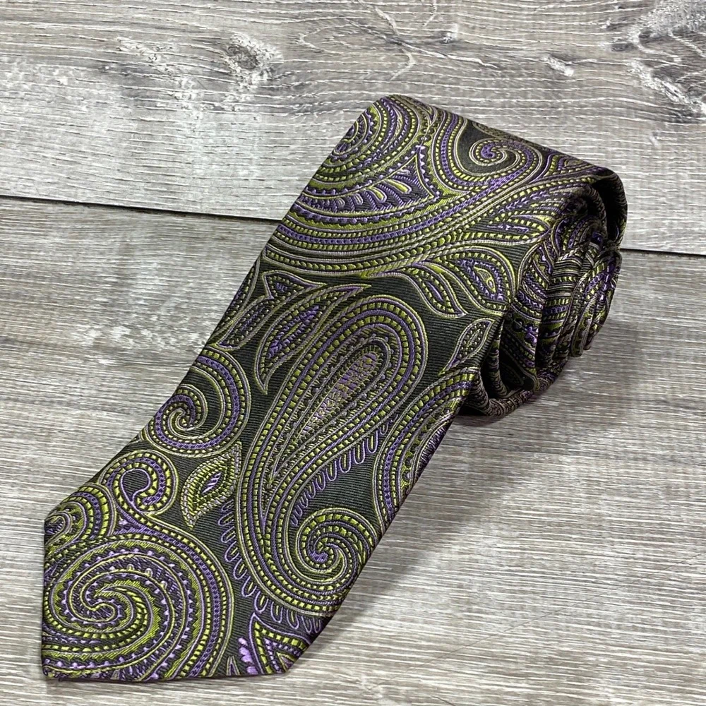 Banana Republic Mens Paisley Silk Tie Purple Green Black Formal‎ Business